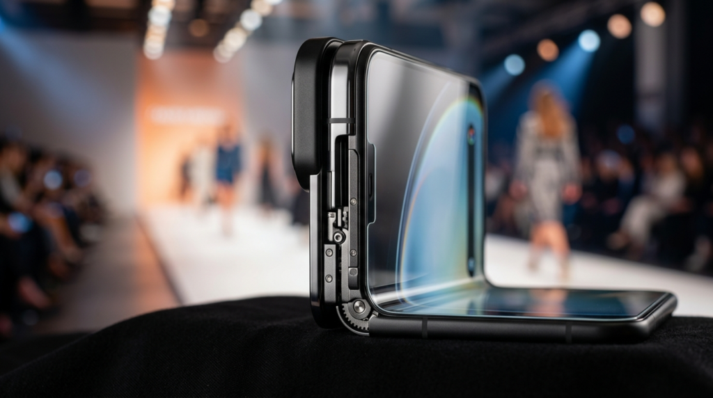 Close-up detail shot of a foldable smartphones folded edge 