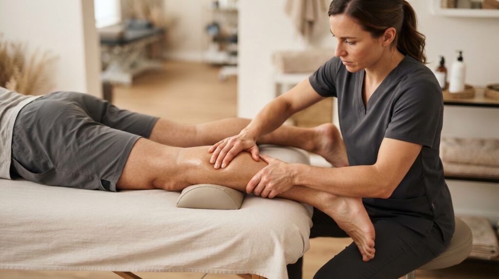 Close-up photograph of a female physiotherapist performing a